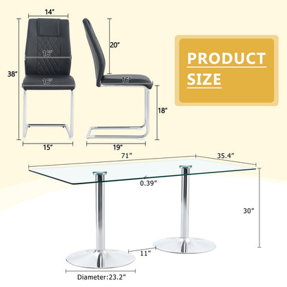 8 Seater Glass Dining Table Set with Modern PU Leather Chairs