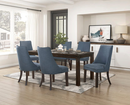 6-Person Dining Table with Upholstered Chairs - Blue Gray, Dark Brown