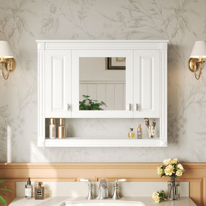 White Bathroom Storage Cabinet with Mirror - 35" Wall Mounted