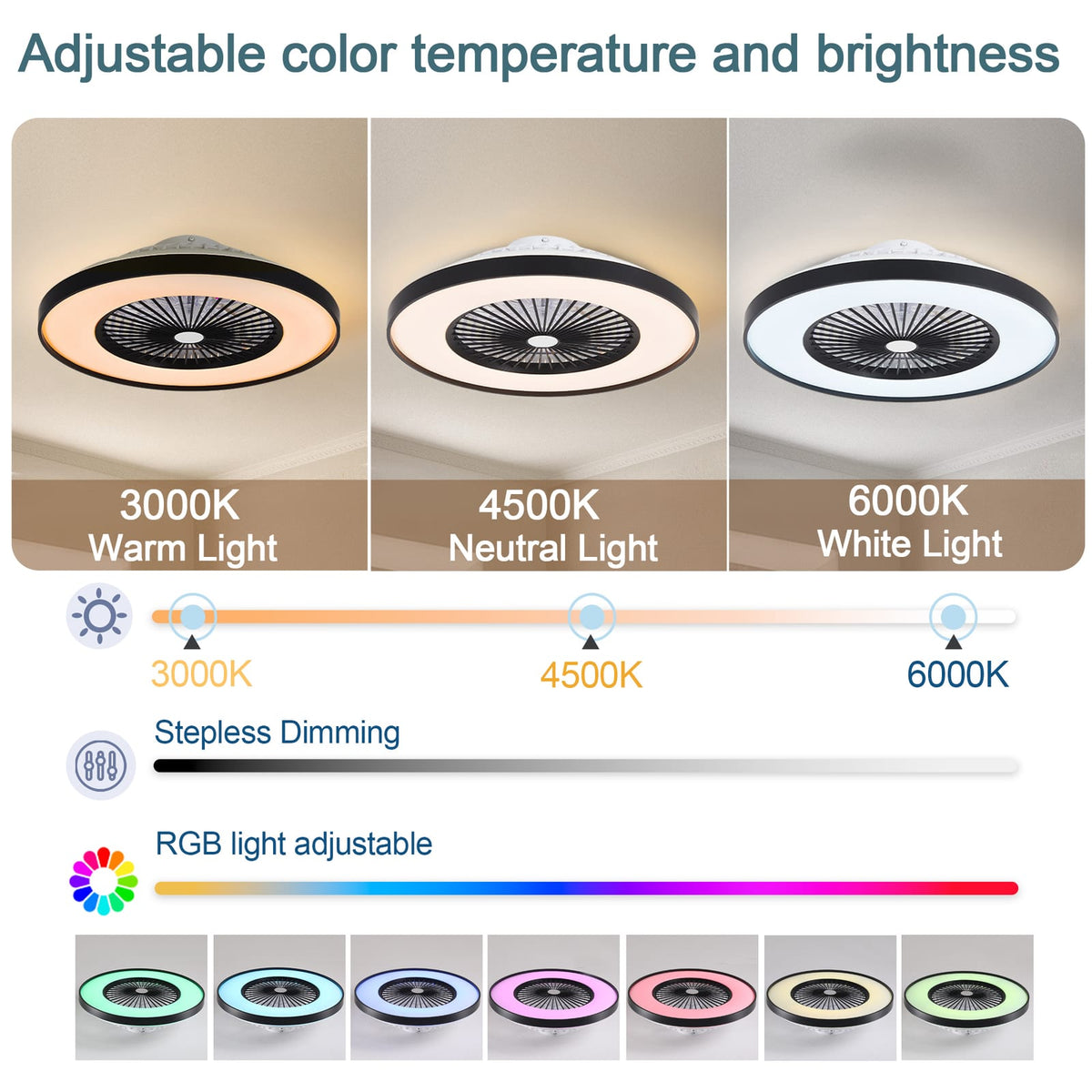 Black ABS Bedroom Fan Light - 23.6" Remote Control