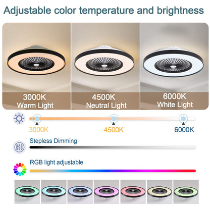 Black ABS Bedroom Fan Light - 23.6" Remote Control