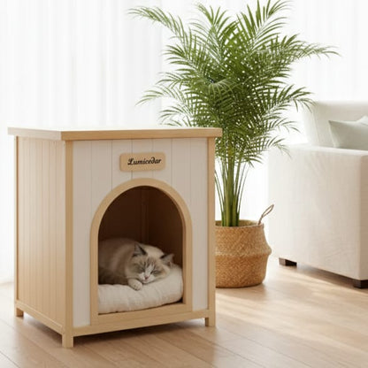 Cream White Cedar Pet Bed - Small Dog House Side Table