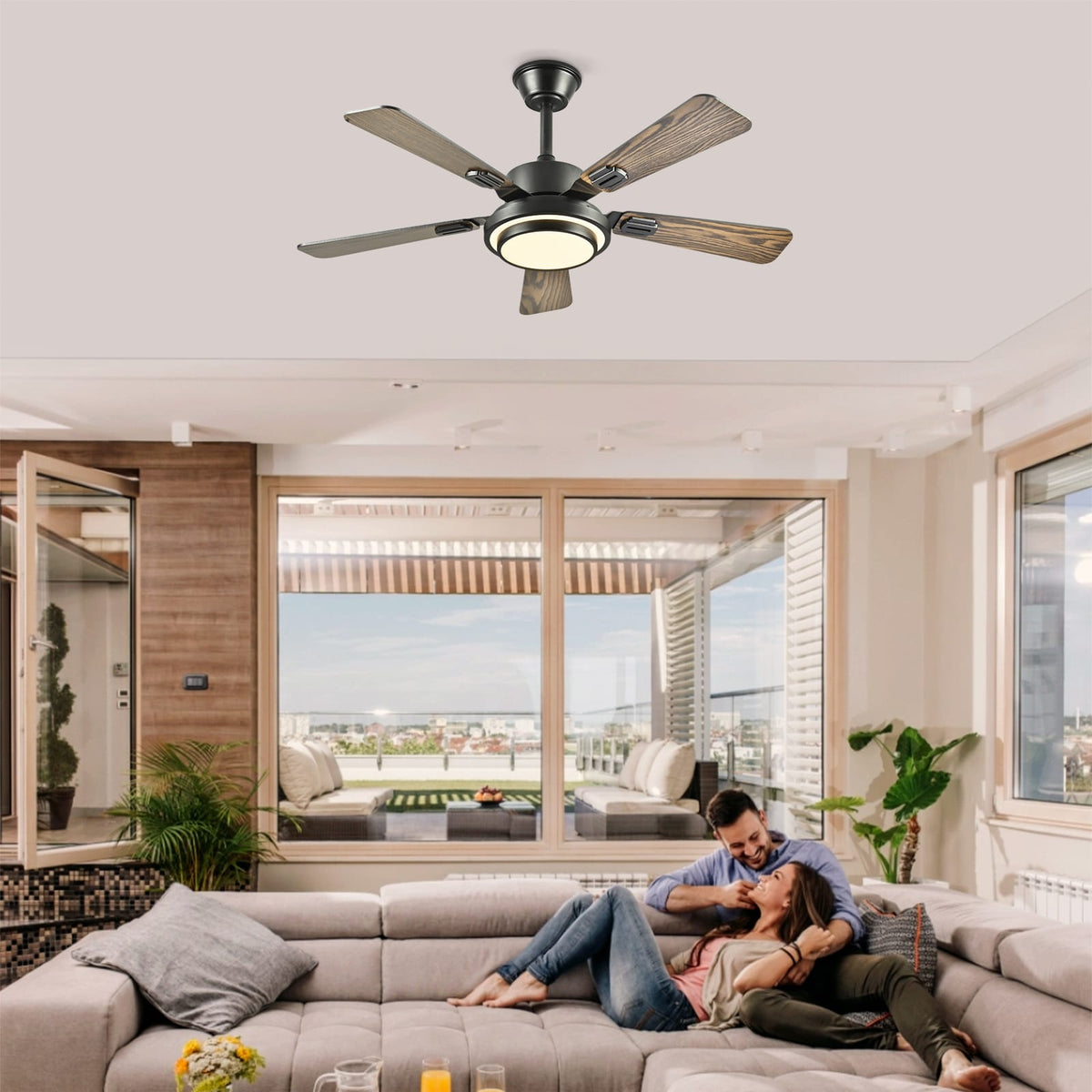 42" Plywood Ceiling Fan with LED Light - Matte Black