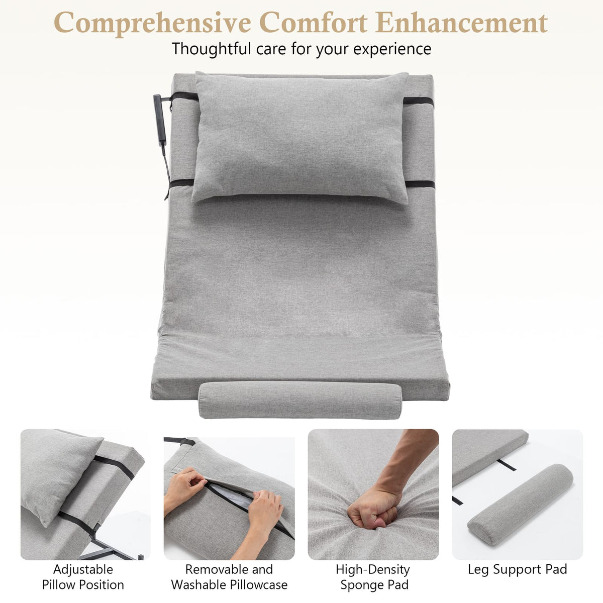 Grey Electric Adjustable Bed Backrest - 300 lbs Capacity, Foam Comfort