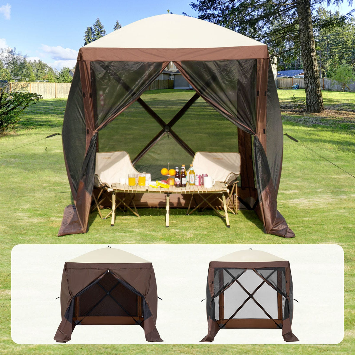 Brown 6x6FT Oxford Fabric Gazebo for Garden and Poolside Shade