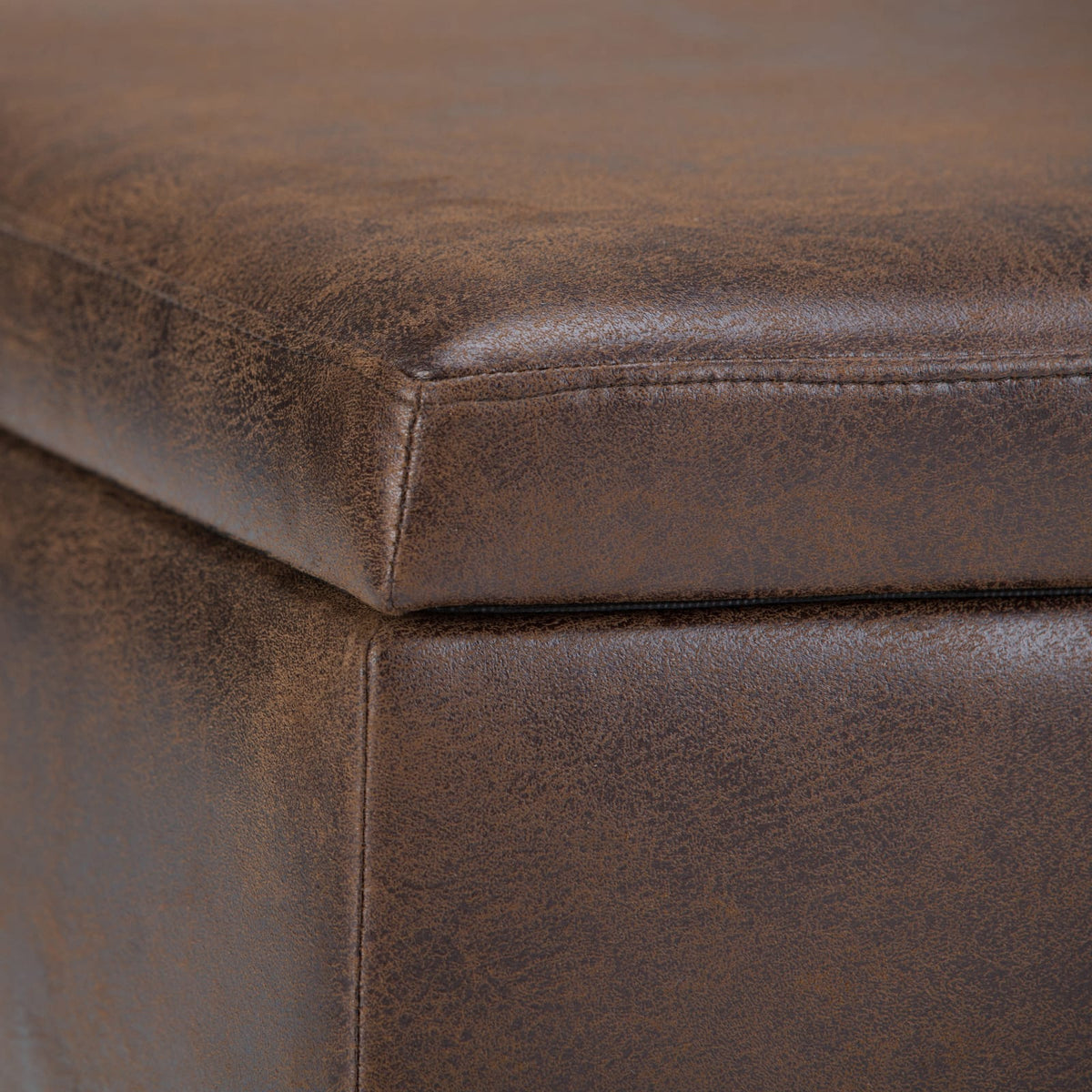 Dark Brown Faux Leather Storage Ottoman - 34" Wide for Living Room