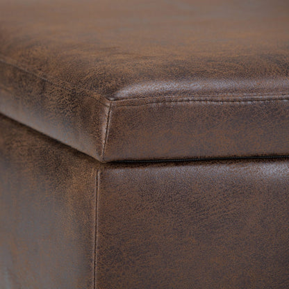 Dark Brown Faux Leather Storage Ottoman - 34" Wide for Living Room