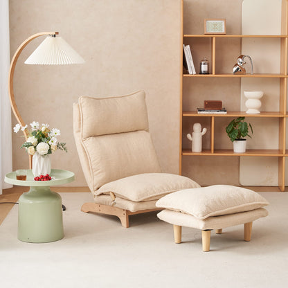 Beige Metal Folding Sofa Bed - Relaxing Lazy Chair for Living Room