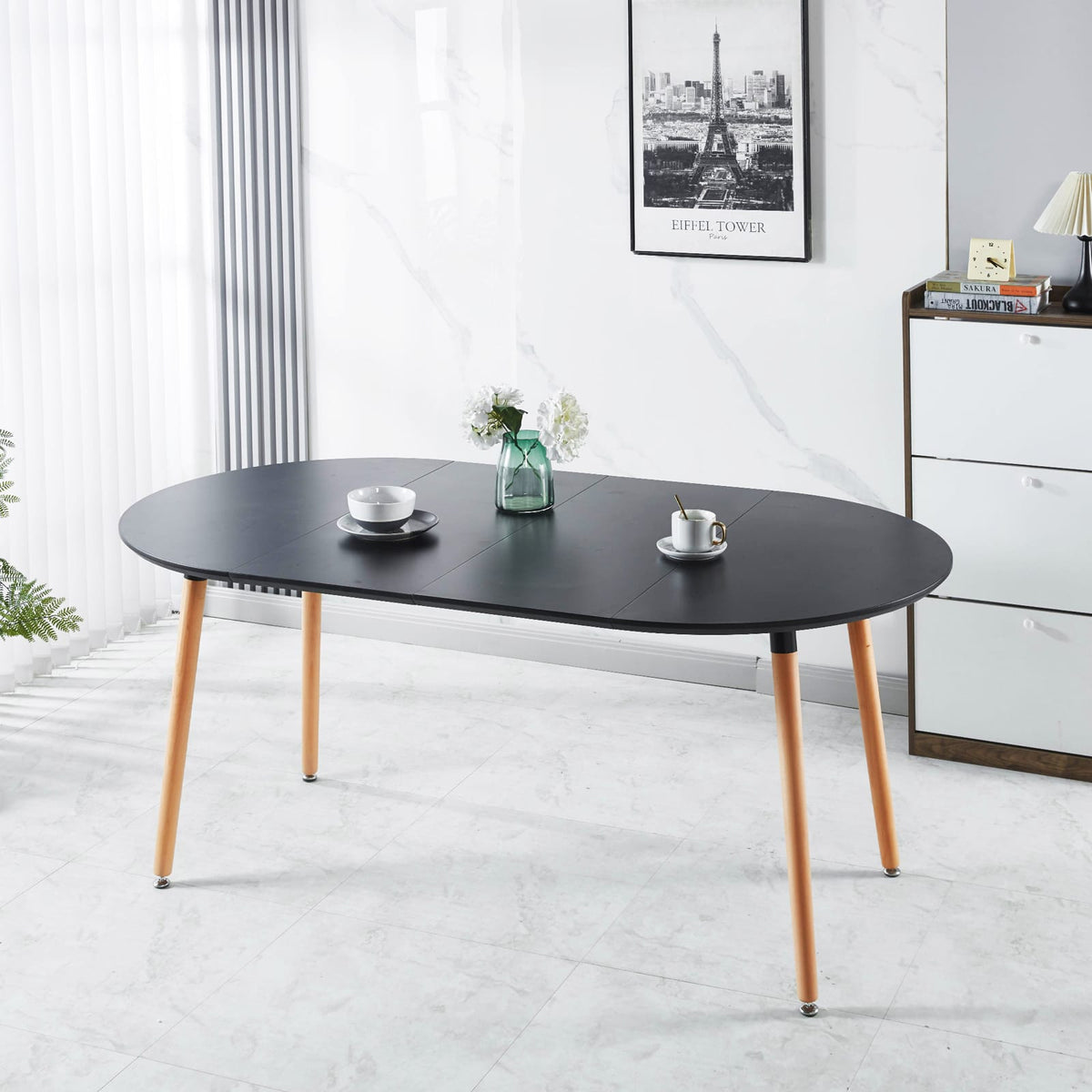 Black MDF Extendable Dining Table 100-180cm