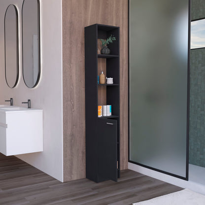 Black Bathroom Storage Cabinet - 6 Shelves, Freestanding Tall Cabinet