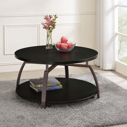 Dark Grey and Black Nickel Round Coffee Table - Modern Storage Design