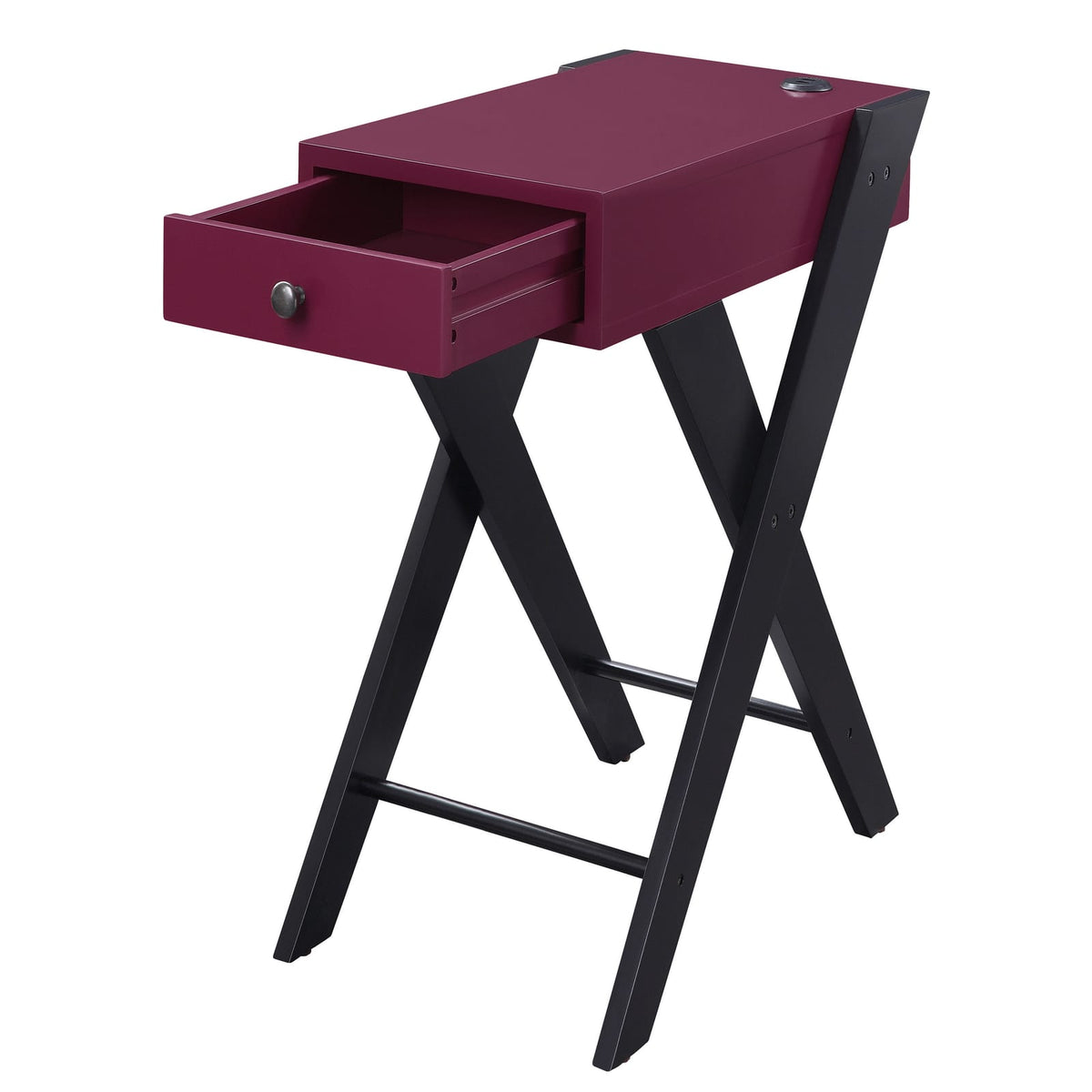 Burgundy Pine Side Table with Drawers for Living Room Storage