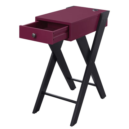 Burgundy Pine Side Table with Drawers for Living Room Storage