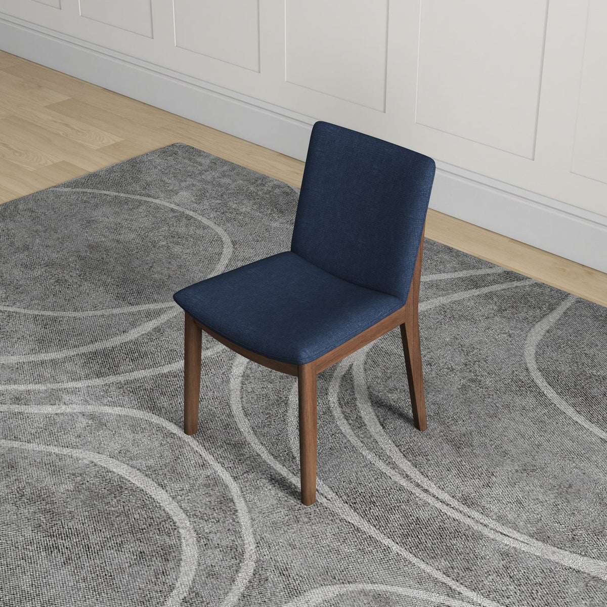 Dark Blue Brown Mid-Century Dining Chairs - Set of 2 for Dining Room