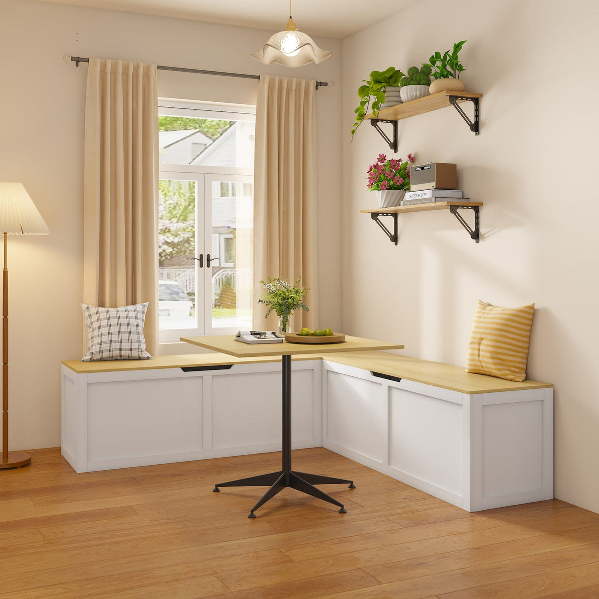 Corner Storage Bench with Large Storage Compartment for Living Room