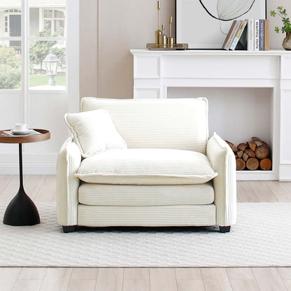 Beige Corduroy Single Sofa - Comfortable Club or Bedroom Seat for Living Room