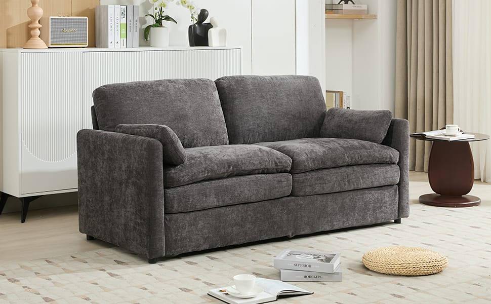 68.1" Grey Chenille Loveseat Sofa - Plush Comfort for Living Room