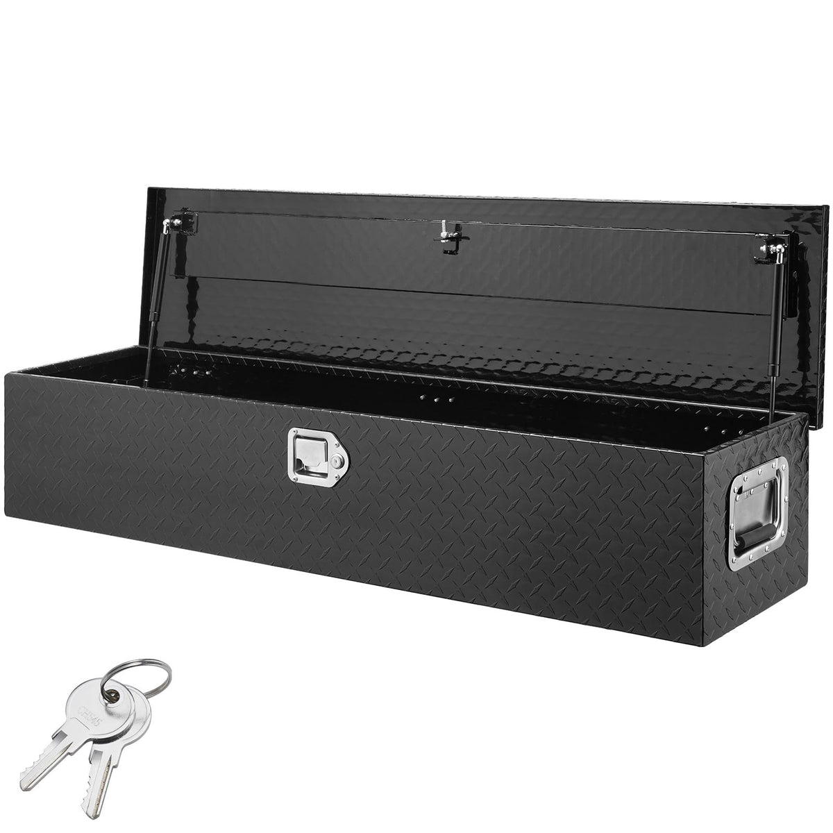 Black Aluminum Truck Toolbox with Lock for Vehicle Storage