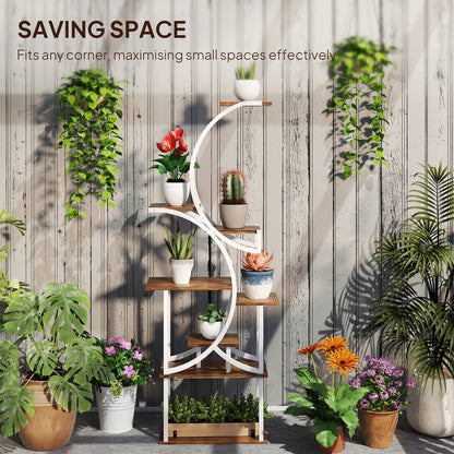 Outsunny 8 Tier Plant Stand - Tall Steel & Wood Shelf for Living Room