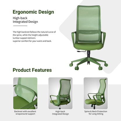 Green Ergonomic Office Chair - Adjustable Lumbar Support, Mesh Back for Home Office