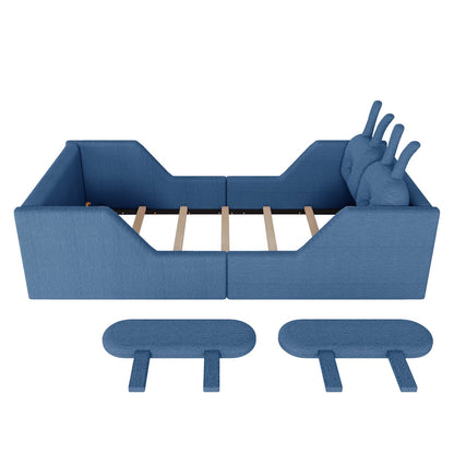 Twin Size Teddy Upholstered Bed with Rabbit Cushions