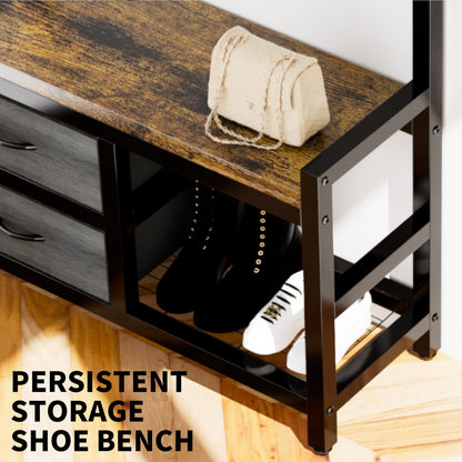 Rustic Brown Hall Tree Bench - 5-in-1 Entryway Storage
