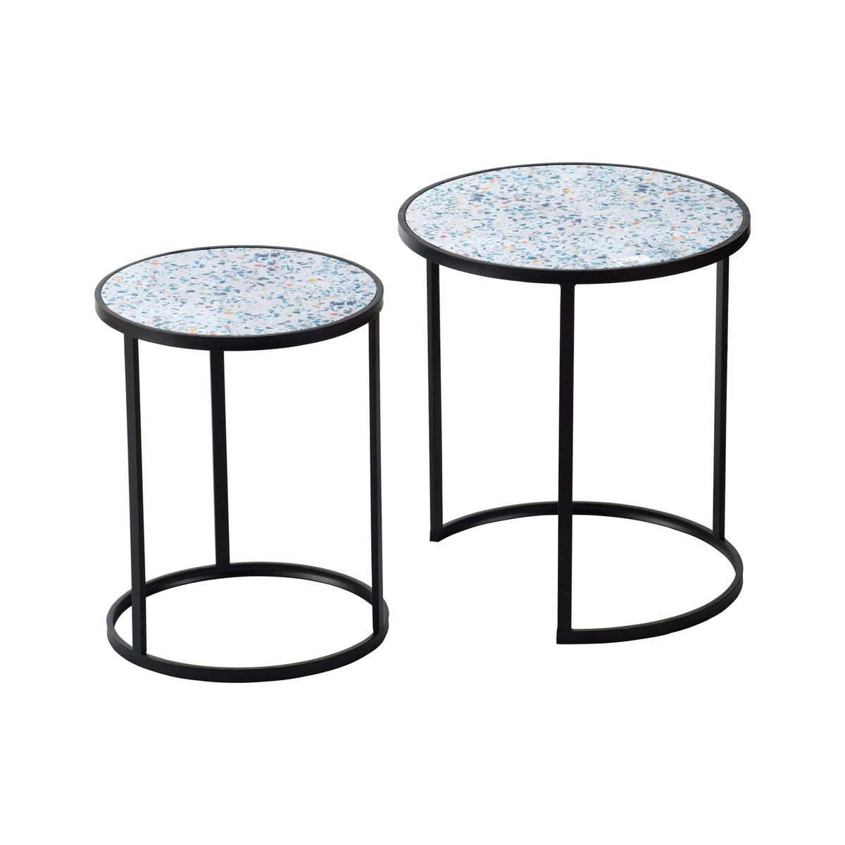 Black Iron Round End Table Set - 2 Tables for Living Room