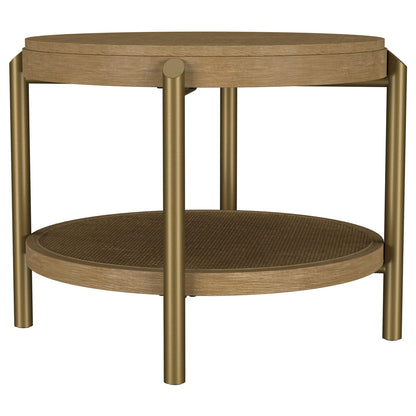 Sand Wash Round End Table with Storage Shelf for Living Room