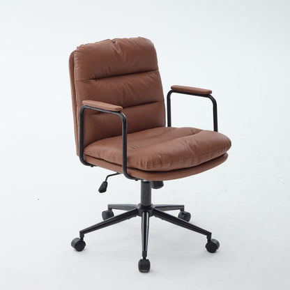 Brown Office Chair Mid Back PU Leather Ergonomic Desk Rolling Swivel Chair