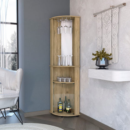 Oregon Corner Bar Cabinet - 3-Tier Shelf with Glass Rack