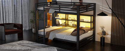 Queen Bunk Bed with Storage - Metal Black for Bedroom