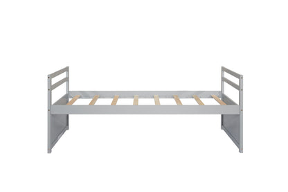 Twin Size Bed with Headboard Grey Pine Wood Frame
