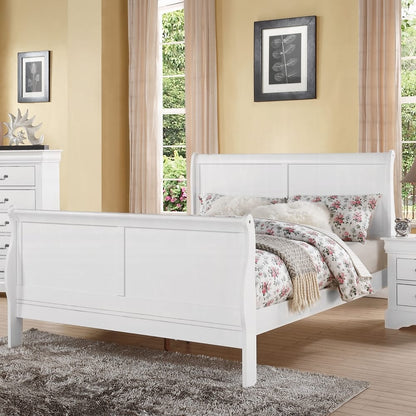 White Queen Sleigh Bed - Wood Frame, Box Spring Required