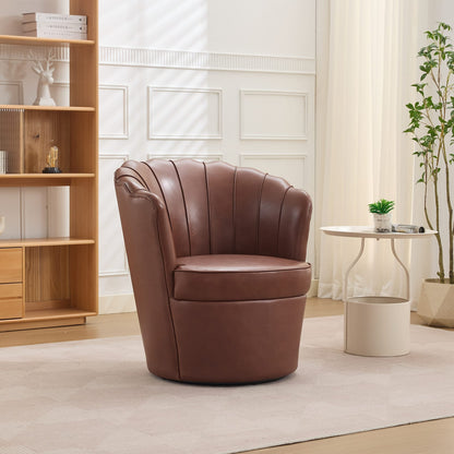Brown Leather Swivel Chair - 360° Rotating Desk Chair