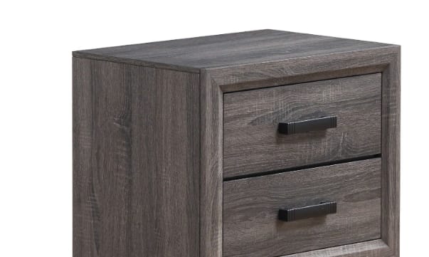 Black Gray Square Nightstand with 2 Drawers
