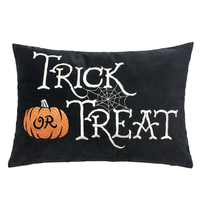 Black Polyester Trick or Treat Halloween Lumbar Pillow 14x20 Inch