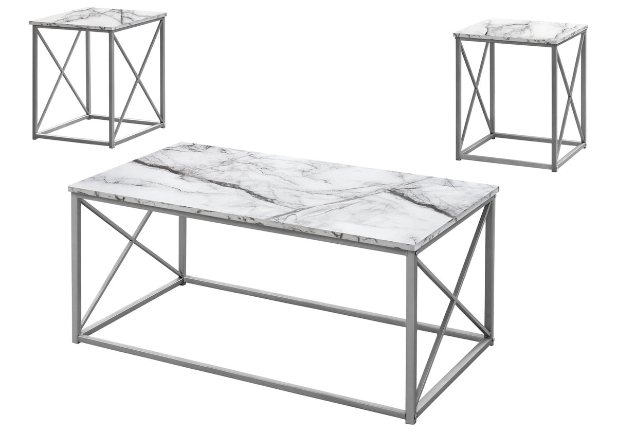 3 Piece White Coffee Table Set with End Tables for Living Room