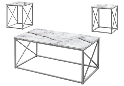3 Piece White Coffee Table Set with End Tables for Living Room