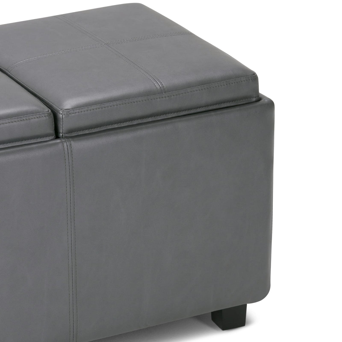 Dark Gray Faux Leather Storage Ottoman - 41.7" Wide