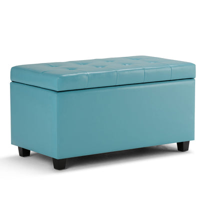 Blue Faux Leather Storage Ottoman - 34" Wide