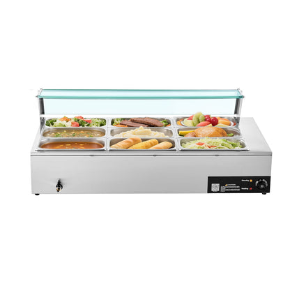 Commercial Food Warmer - 1500W Stainless Steel Buffet Steamers, 9 Pans