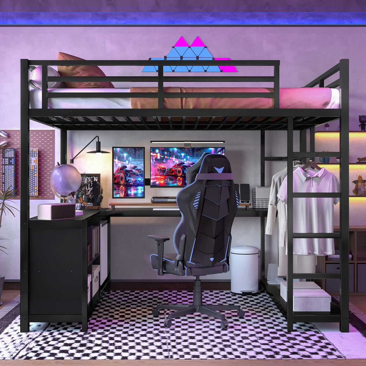 Full Metal Loft Bed with Desk - Black
