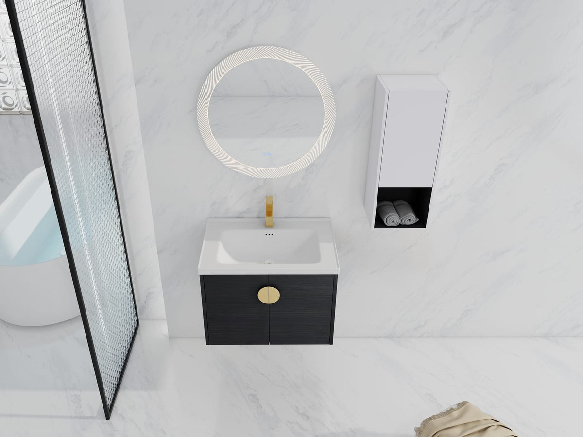27.8" Wall Mounted Bathroom Vanity with Storage, Black Chestnut