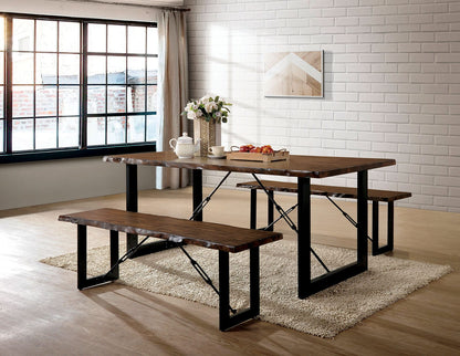 Industrial Dining Room Bench in Walnut and Black Metal Wood Finish