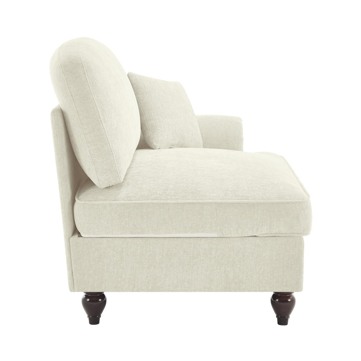 Beige White Chenille 1 Seat Sofa with Pillow for Living Room