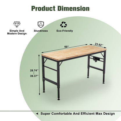 60" Adjustable Height Workbench with Power Outlets