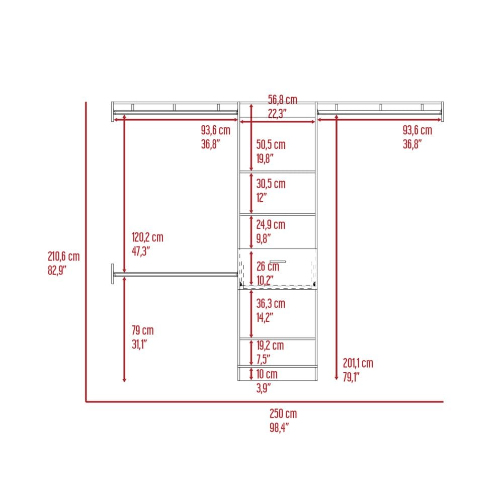 Brown Bedroom Storage Unit - 98.4'' Wide