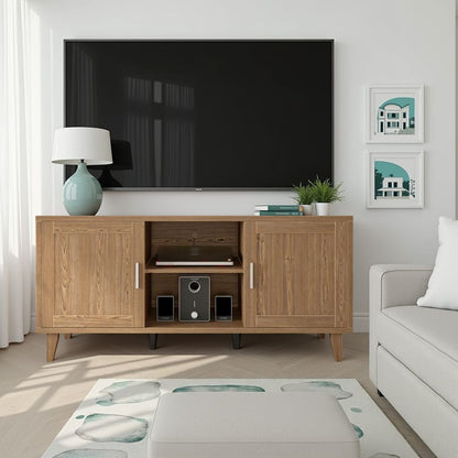 60 Inch Brown MDF TV Stand with Walnut Finish for Media Room for Living Room
