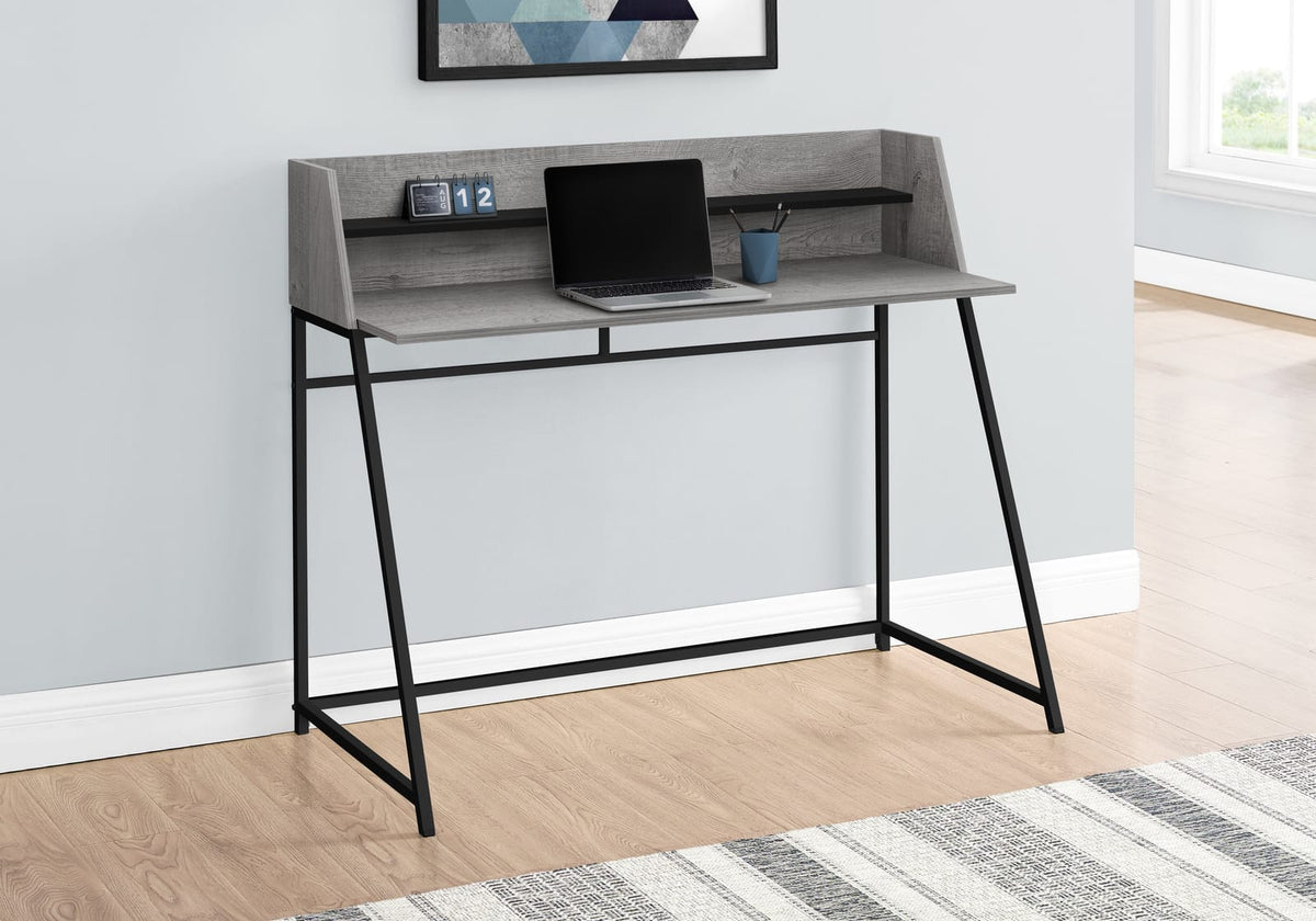 Grey Computer Desk with Hutch - Home Office Storage