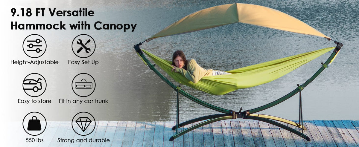 Green Outdoor Hammock Stand - Quick Fold Patio Seating
